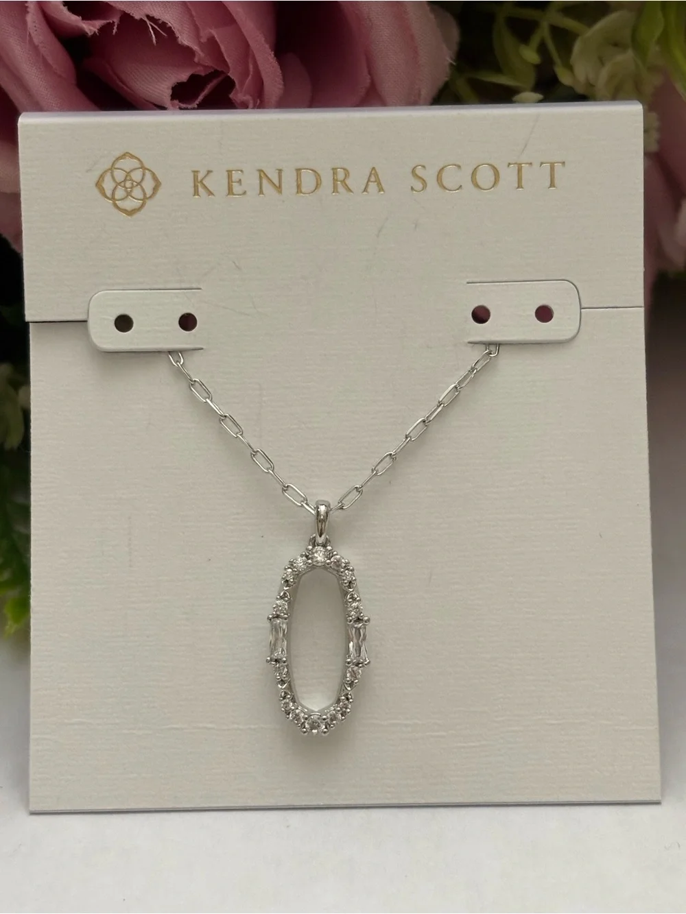 NWT Kendra Scott set of Essie Open Frame Earrings + necklace in silver White CZ